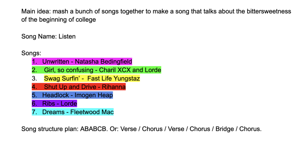 songs that I used for this project